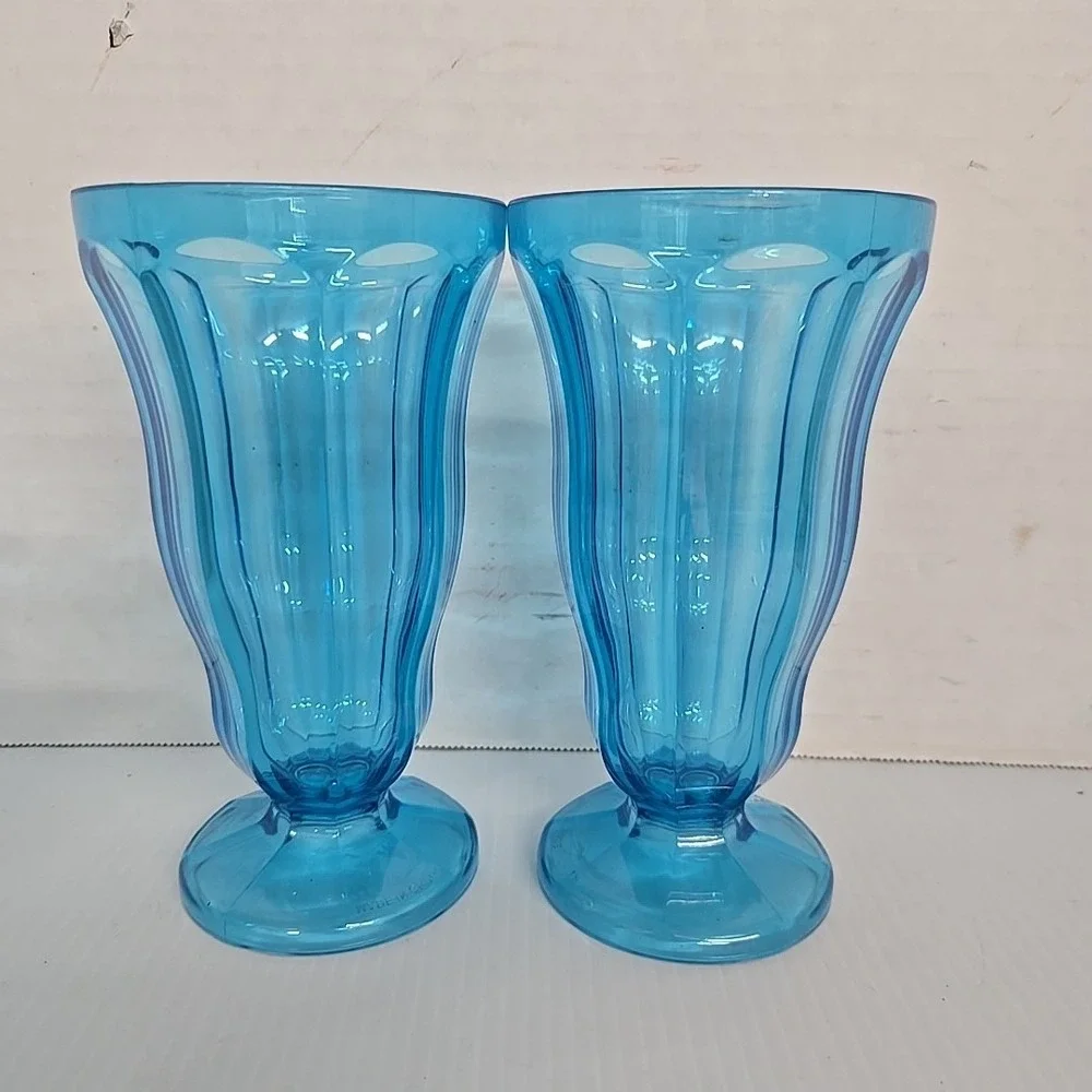 Old Fashion Ice Cream Glasses Milkshake Malt Soda‎ Fountain Sundae Glasses X2